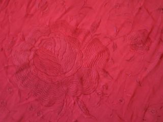 Antique Large Fringed 1920s HAND EMBROIDERED SILK Piano SHAWL Wrap Burgundy RED 10