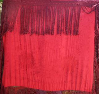 Antique Large Fringed 1920s HAND EMBROIDERED SILK Piano SHAWL Wrap Burgundy RED 4