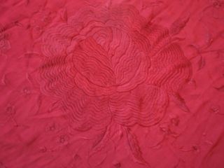 Antique Large Fringed 1920s HAND EMBROIDERED SILK Piano SHAWL Wrap Burgundy RED 9