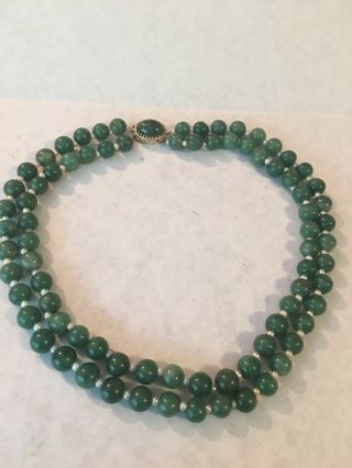 Vintage Signed S Gamliel 14k Jade And Pearl Necklace Double Strand 18” Estate