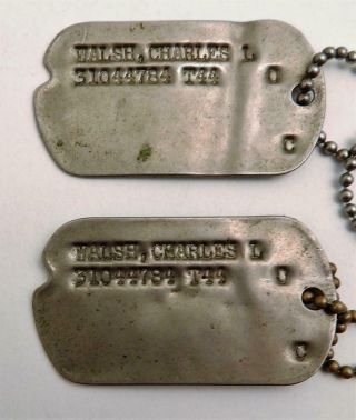 WWII U.  S.  Army GI T - 44 Notched Dog Tags of Charles L.  Walsh 2