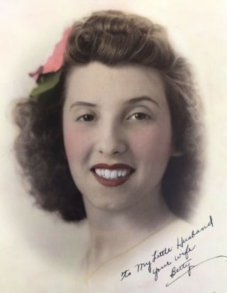 1944 Tinted Photo Pretty Girl Wife Ww2 Army Soldier 7th Armored Division Named