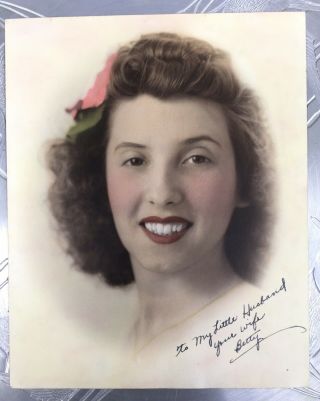 1944 Tinted PHOTO Pretty GIRL WIFE WW2 Army Soldier 7th Armored Division Named 2