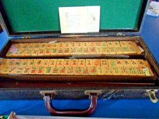 ANTIQUE VINTAGE MAH JONG SET IN CASE INGRAVED BAKELITE TILES MAH JONG 5