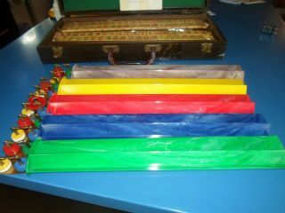 ANTIQUE VINTAGE MAH JONG SET IN CASE INGRAVED BAKELITE TILES MAH JONG 6