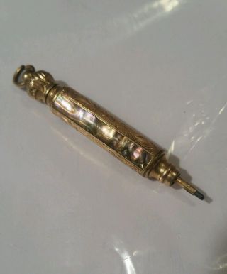 Vtg Victorian Gold And Mother Of Pearl Pencil Patent May 14,  1872 William Hicks