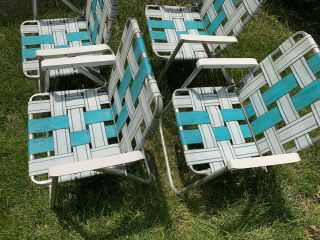4 Vintage Aluminum Webbed Folding Chairs 4