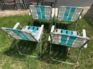 4 Vintage Aluminum Webbed Folding Chairs 5