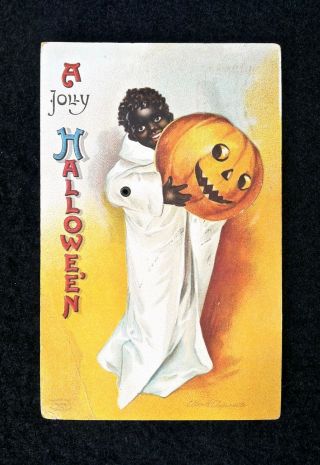 Vintage Postmarked Oct 31st 1912 Clapsaddle Halloween Postcard Black Americana
