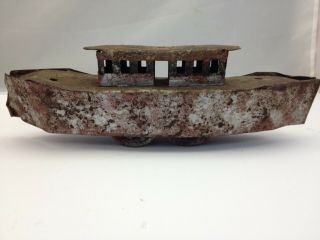 Antique Tin Toy Boat With Wheels 9 1/2 Inches Long - Prewar