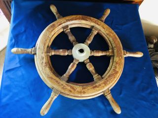 Vintage Wooden Six Spokes Ship Boat Yacht Steering Wheel 25”