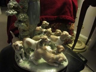 Lladro Pack of Hunting Dogs 5342 Ltd Ed 931/3000 RARE Signed with Wood Stand 8