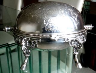 Smaller 8” Victorian Roll Top Silver Plated Server - Rams Head Mts/feet