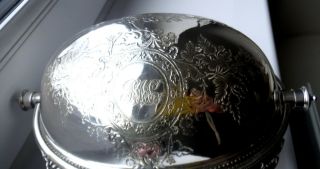 SMALLER 8” VICTORIAN ROLL TOP SILVER PLATED SERVER - RAMS HEAD MTS/FEET 3
