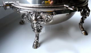 SMALLER 8” VICTORIAN ROLL TOP SILVER PLATED SERVER - RAMS HEAD MTS/FEET 4