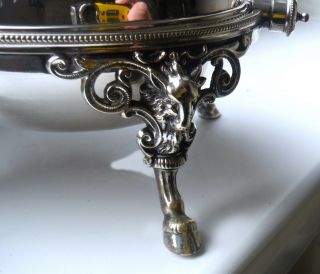 SMALLER 8” VICTORIAN ROLL TOP SILVER PLATED SERVER - RAMS HEAD MTS/FEET 5