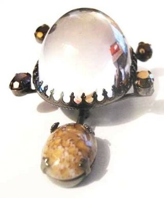Signed SCHREINER Jelly Belly Lucite Body TURTLE TREMBLER Pin Art Glass Brooch 2