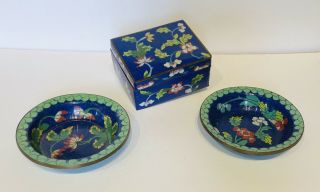 Vintage Chinese Enamel Box & Bowls Set Of 3 Cloisonne Copper Floral Gift