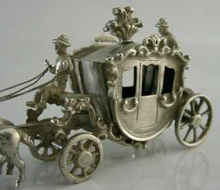 Dutch Solid Silver Horse Drawn Carriage Miniature C1950 