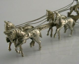 DUTCH SOLID SILVER HORSE DRAWN CARRIAGE MINIATURE c1950 ' s GOOD SIZE 4.  5inch 3