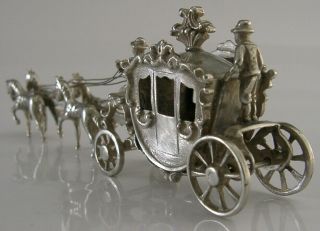 DUTCH SOLID SILVER HORSE DRAWN CARRIAGE MINIATURE c1950 ' s GOOD SIZE 4.  5inch 4