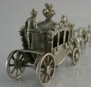 DUTCH SOLID SILVER HORSE DRAWN CARRIAGE MINIATURE c1950 ' s GOOD SIZE 4.  5inch 7