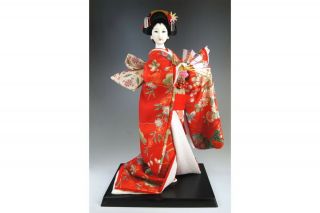 Japanese Vintage Geisha Doll Kimono Girl Figure Maiko Figurine - Red/orange