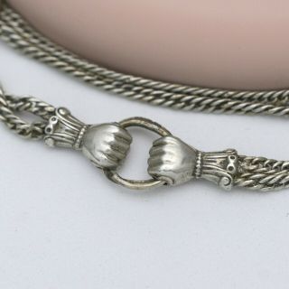Antique Victorian Clasping Hands Pendant 800 Silver Pocket Watch T - Bar Chain