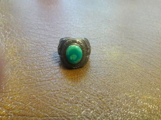 Ww2 United States Army Sterling Silver & Green Stone Ring Size 5