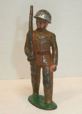 Vintage Barclay Dimestore Figure 777 Marching With Pack,  Cast Helmet - Exc