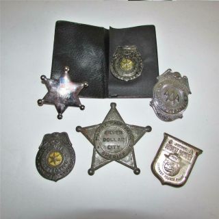 6 Vintage Toy Metal Detective Police Ranger Sheriff Deputy School Patrol Badges