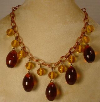 Vintage Celluloid Chain Bakelite Dangle Charm Necklace