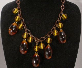 Vintage CELLULOID Chain Bakelite Dangle Charm Necklace 2