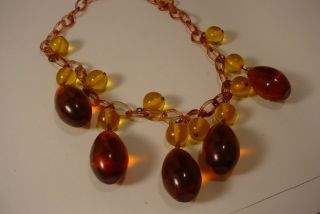 Vintage CELLULOID Chain Bakelite Dangle Charm Necklace 3