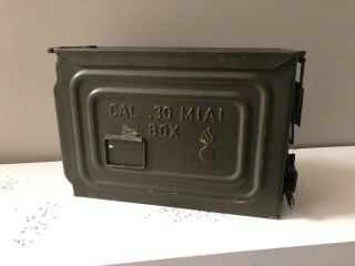 Wwii U.  S.  Military Cal.  30mia1 Ammo Ammunition Box W/ Flaming Bomb & Shell Rare