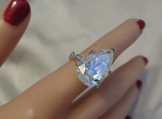 14kt White Gold Ring W,  4 Carat Pear Shape Cz Stone Ring S - 5.  5