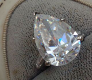 14KT WHITE GOLD RING W,  4 CARAT PEAR SHAPE CZ STONE RING S - 5.  5 2