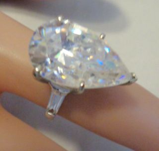 14KT WHITE GOLD RING W,  4 CARAT PEAR SHAPE CZ STONE RING S - 5.  5 4