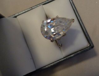 14KT WHITE GOLD RING W,  4 CARAT PEAR SHAPE CZ STONE RING S - 5.  5 6