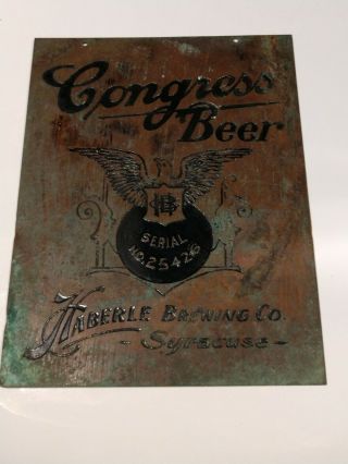 Vintage Haberle Brewing Company Congress Beer Permit,  Sign,  Plaque