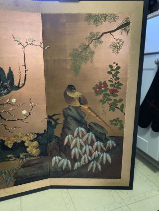 VTG Japanese Chinese 4 Panel Folding Screen Byobu Painted about 76x36 antique 2