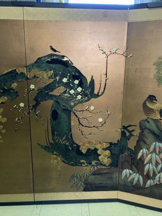 VTG Japanese Chinese 4 Panel Folding Screen Byobu Painted about 76x36 antique 3
