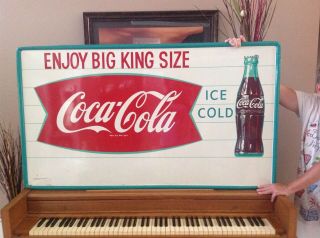 Huge Vintage 1950s Coca Cola Soda Pop Gas Station 56 " Metal Sign