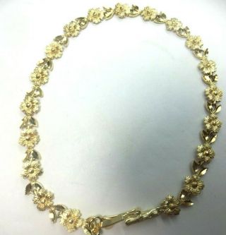 14k Yellow Gold Plum Blossom & Leaf Link Bracelet.  7.  5 ".  4.  9gm.