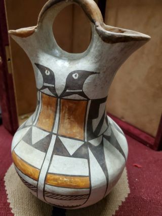Vintage Native American Acoma Drink Server Pottery,  Polychrome With Dual Spout