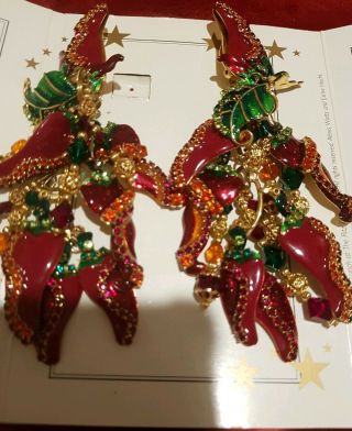 Lunch At The Ritz Couture Chili Earrings Red,  Huge Rare Hard Find Great Price