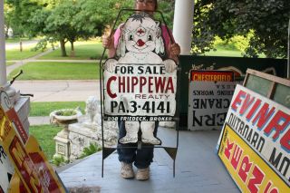 Large Vintage 1940 ' s Chippewa Realty Gas Oil 2 Sided 48 