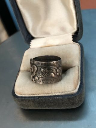 Antique Chinese Coin Silver Signed Adjustable Moth Ring 2