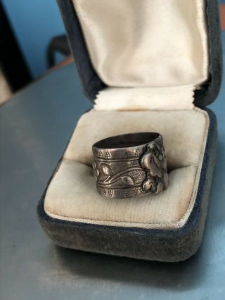Antique Chinese Coin Silver Signed Adjustable Moth Ring 4