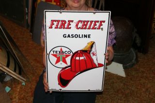 Vintage 1962 Texaco Fire Chief Gasoline Gas Pump Plate 18 " Porcelain Metal Sign